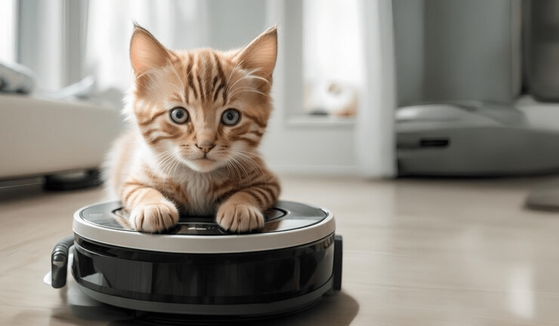 Cat on robot vacuum cleaner